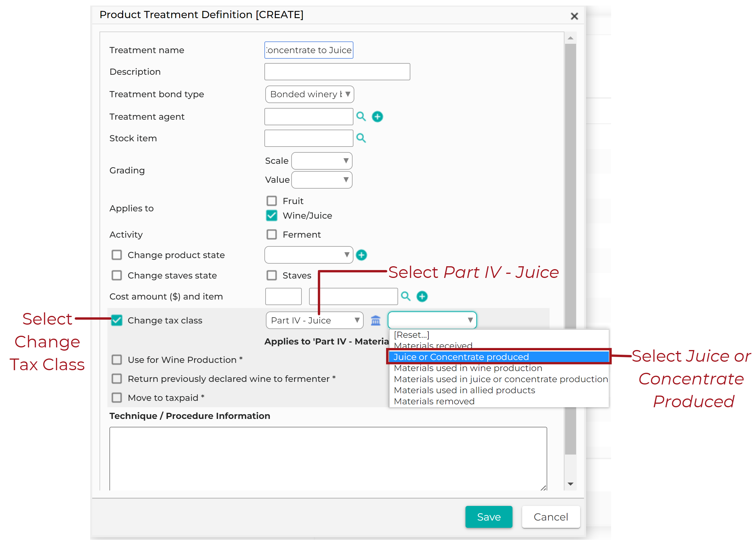 Product Treatment Definition Create - Concentrate to Juice 20230713.png