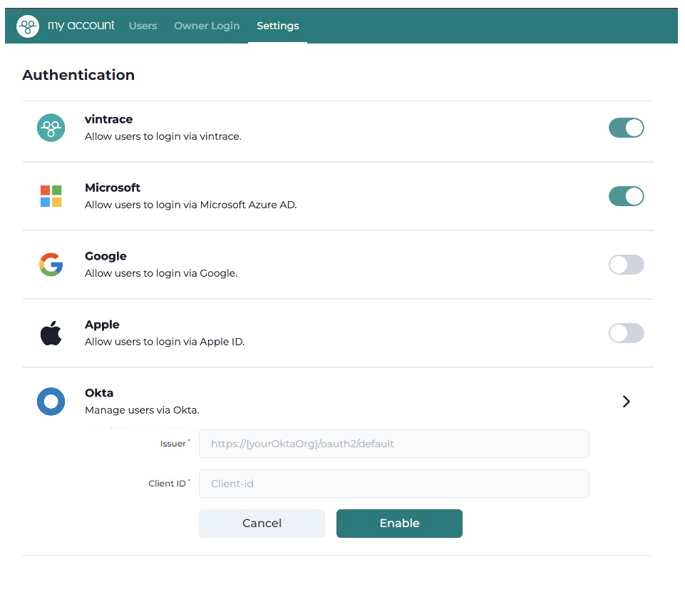 vintrace Authentication Settings - Okta Enabled 20240620B.png