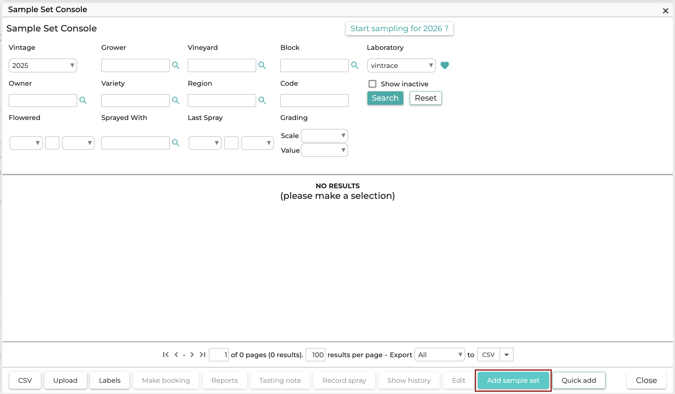 Creating a Sample Set – vintrace